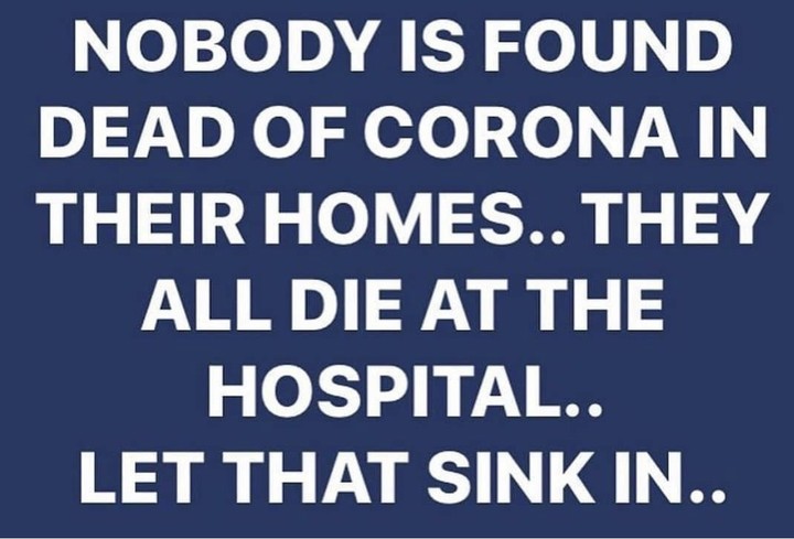 Nadie se encuentra muerto en la casa por Corona virus, todas las muertes son en el hospital... sera que el ventilador si ayuda🤨